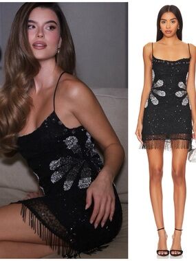 NWT Tularosa Bellini Sequin Embellished Mini Dress Black Burst Women’s Small